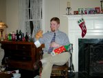 David got an... orange snake hand puppet?
