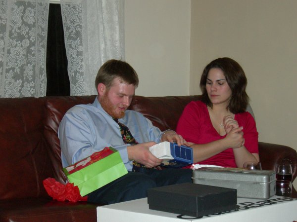 Jamie and Angie opening one of our gifts