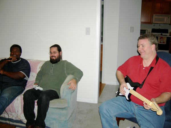 Shep, Ben, and Jeff playing Rock Band