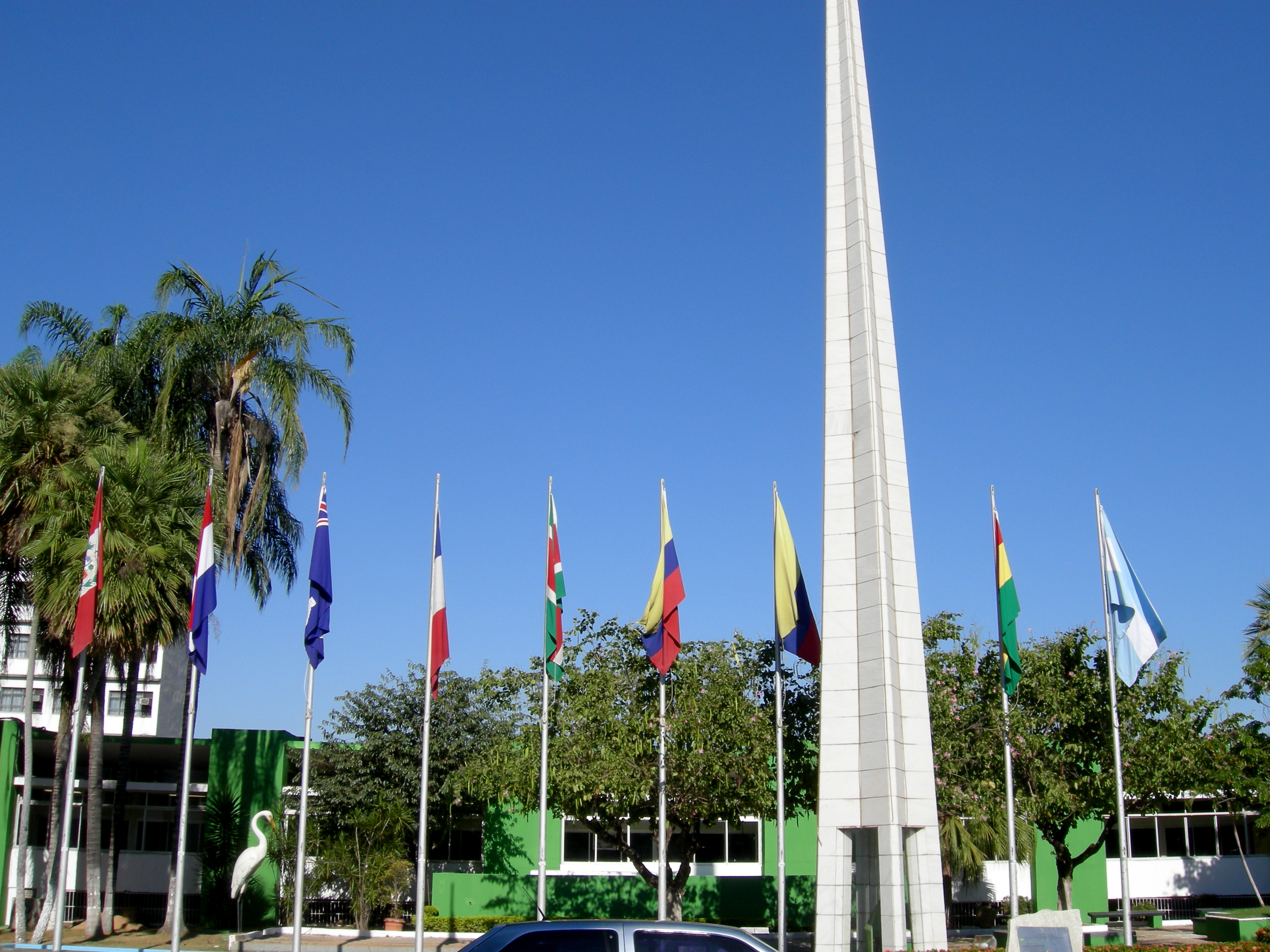 center of South America and flags of the South American countries