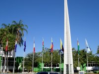 center of South America and flags of the South American countries