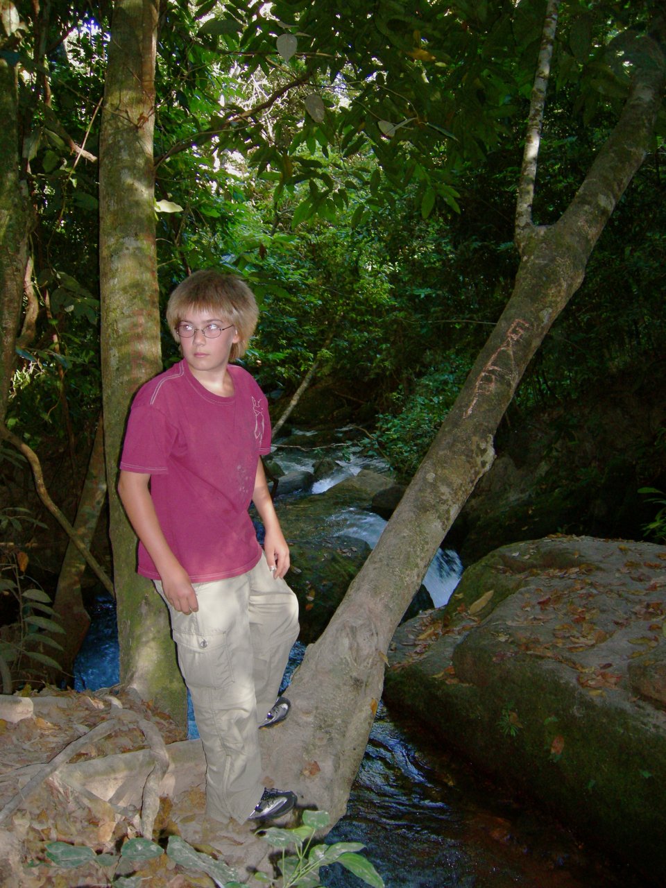Matthew tried to figure out how to get to the big rock in the middle