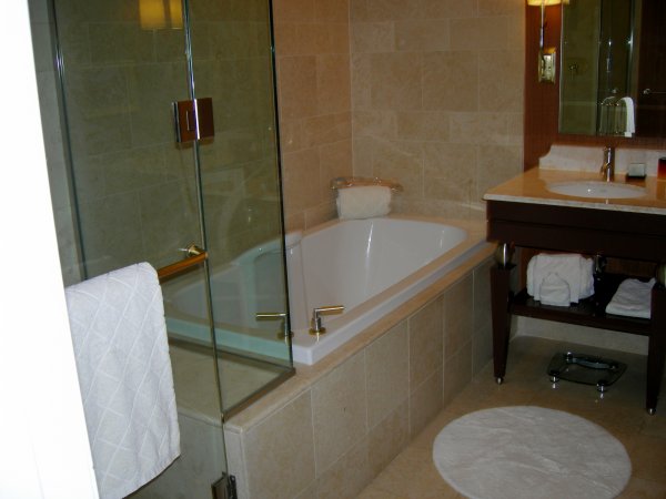 Wynn hotel room: large tub and separate shower