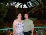 Bellagio: Cynthia and Ben posing in front of the display.