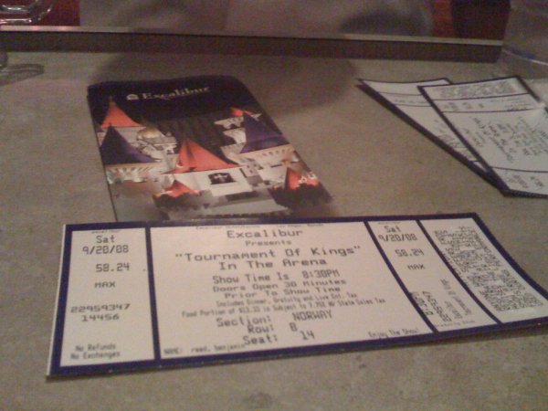Excalibur: Tournament of Kings ticket (cheesy!)