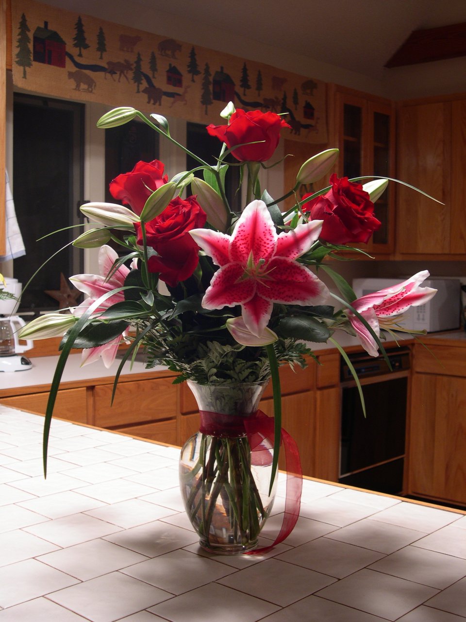 red roses and lilies