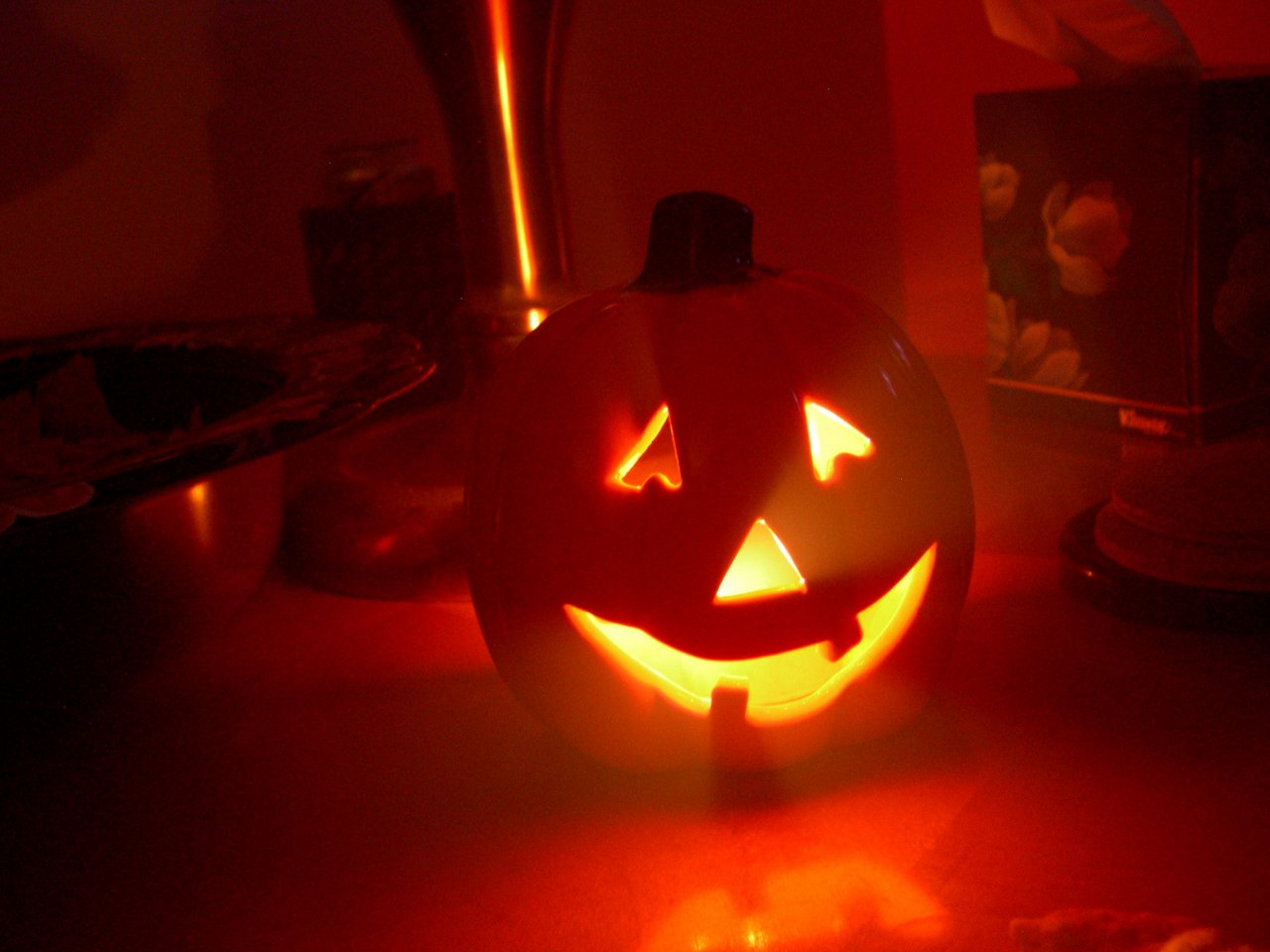 pumpkin candle, lighting up the fog