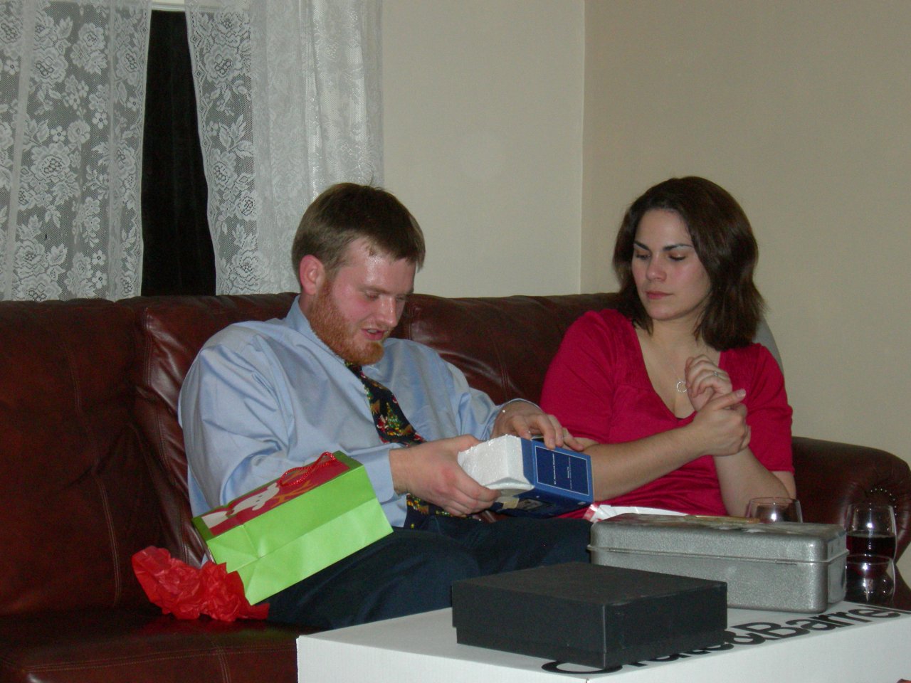Jamie and Angie opening one of our gifts