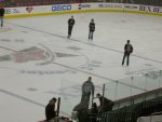 Pitkanen, Leighton, and Sutter (Ron the Ref and Seidenberg in the foreground)