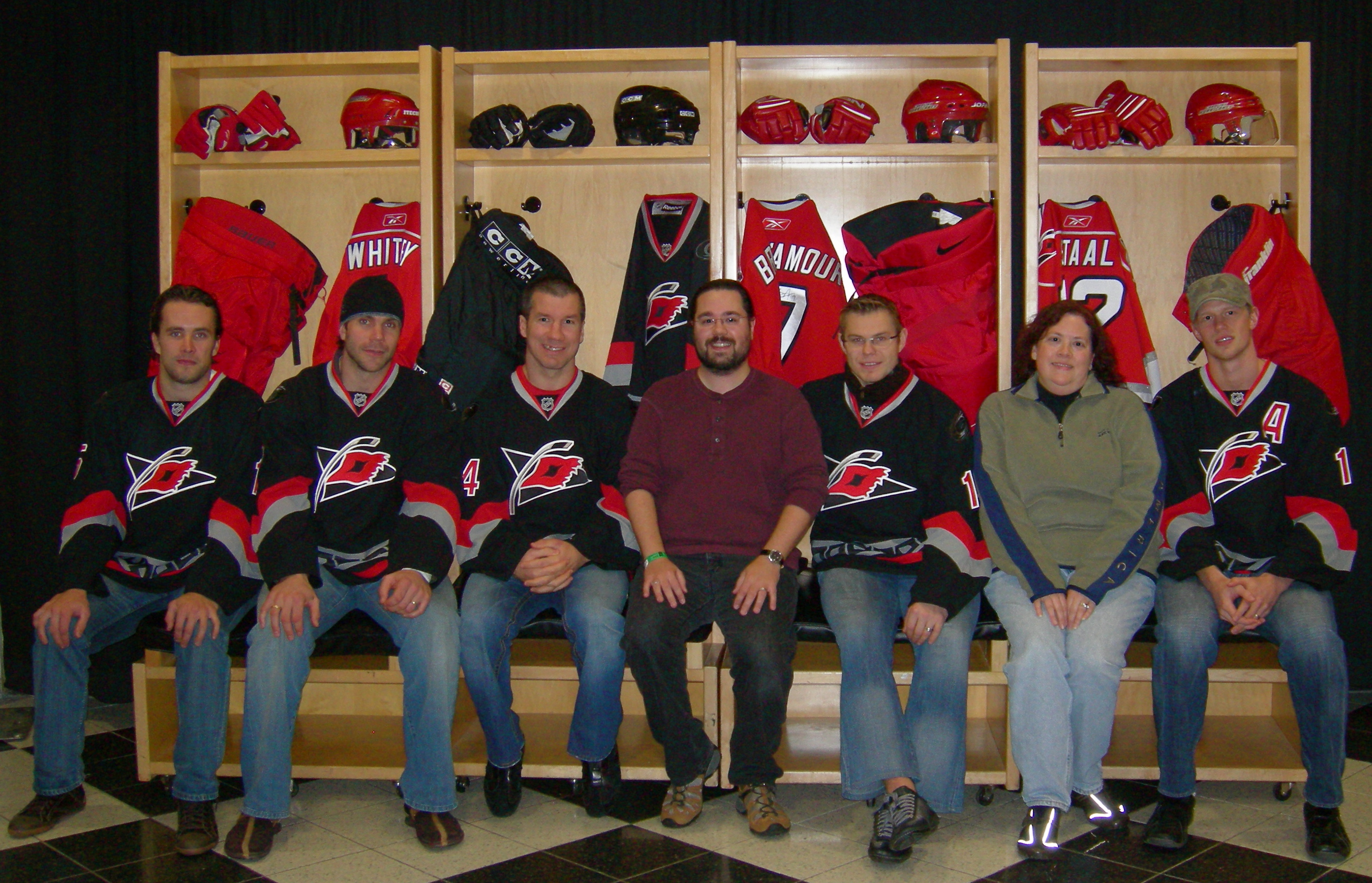 Posing with Ruutu, Wallin, Walker, Samsonov, and Staal