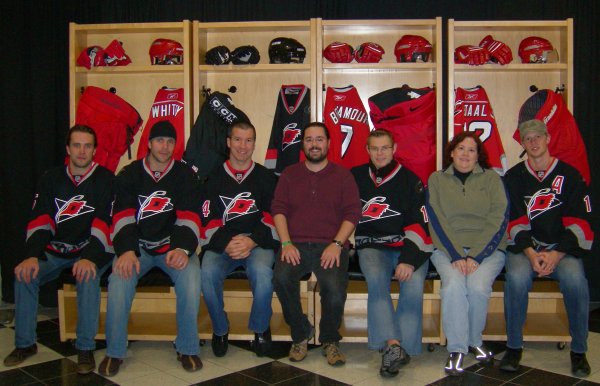 Posing with Ruutu, Wallin, Walker, Samsonov, and Staal