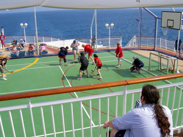 street hockey on the deck