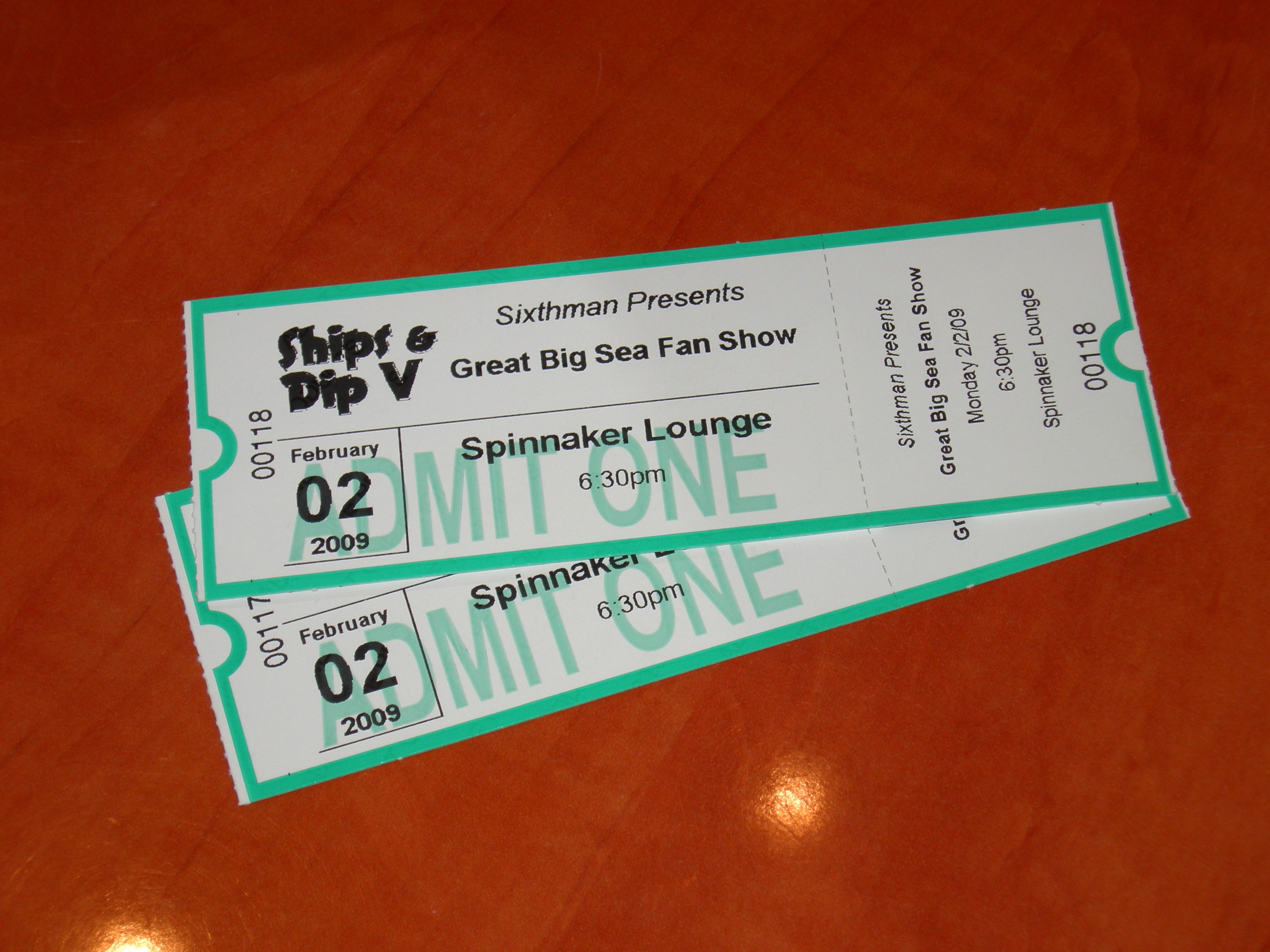 Tickets to the Great Big Sea fan show in Spinnaker Lounge