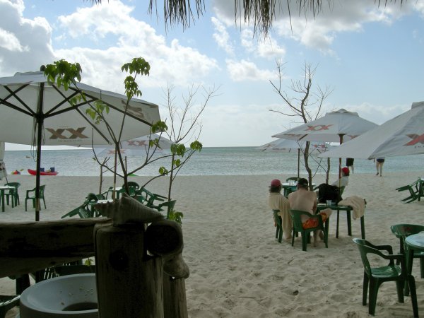 Looking out at the beach from the restaurant.