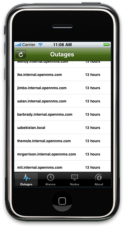 OpenNMS iPhone App: Outage List