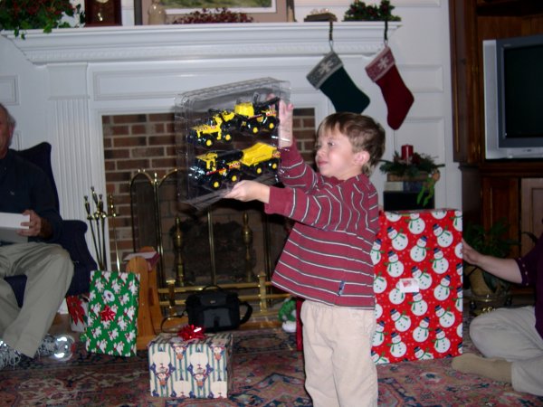 Cameron got Tonka trucks