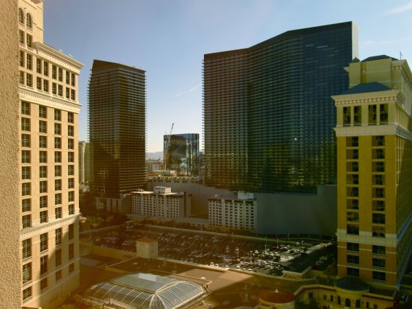 looking towards the strip out our window