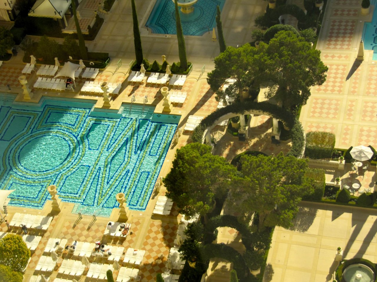 looking down at the swimming pools