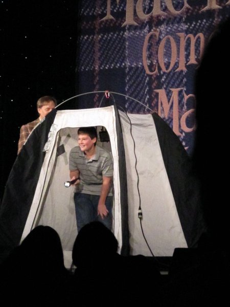 Chris's nephew was up on stage for a trick