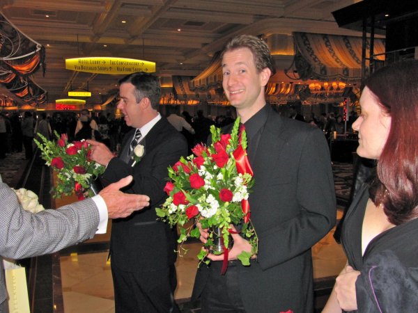Tim posing with his flowers (awww)
