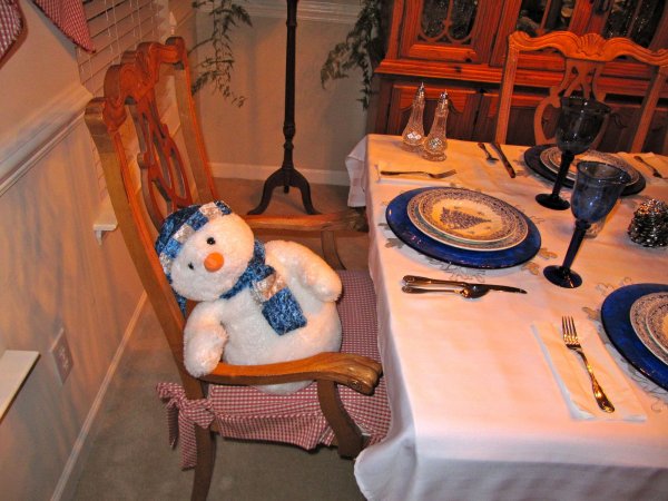 a snowman on the chair