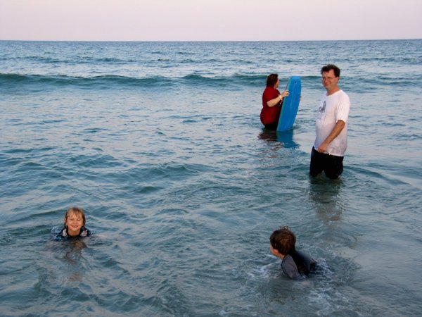 at the beach: Stephanie, Cameron, Lysa, and Mike