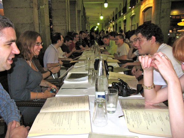 eating dinner in the square