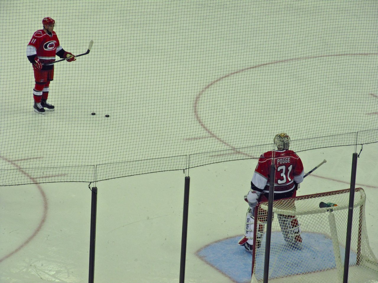 Pogge in net halfway through the game