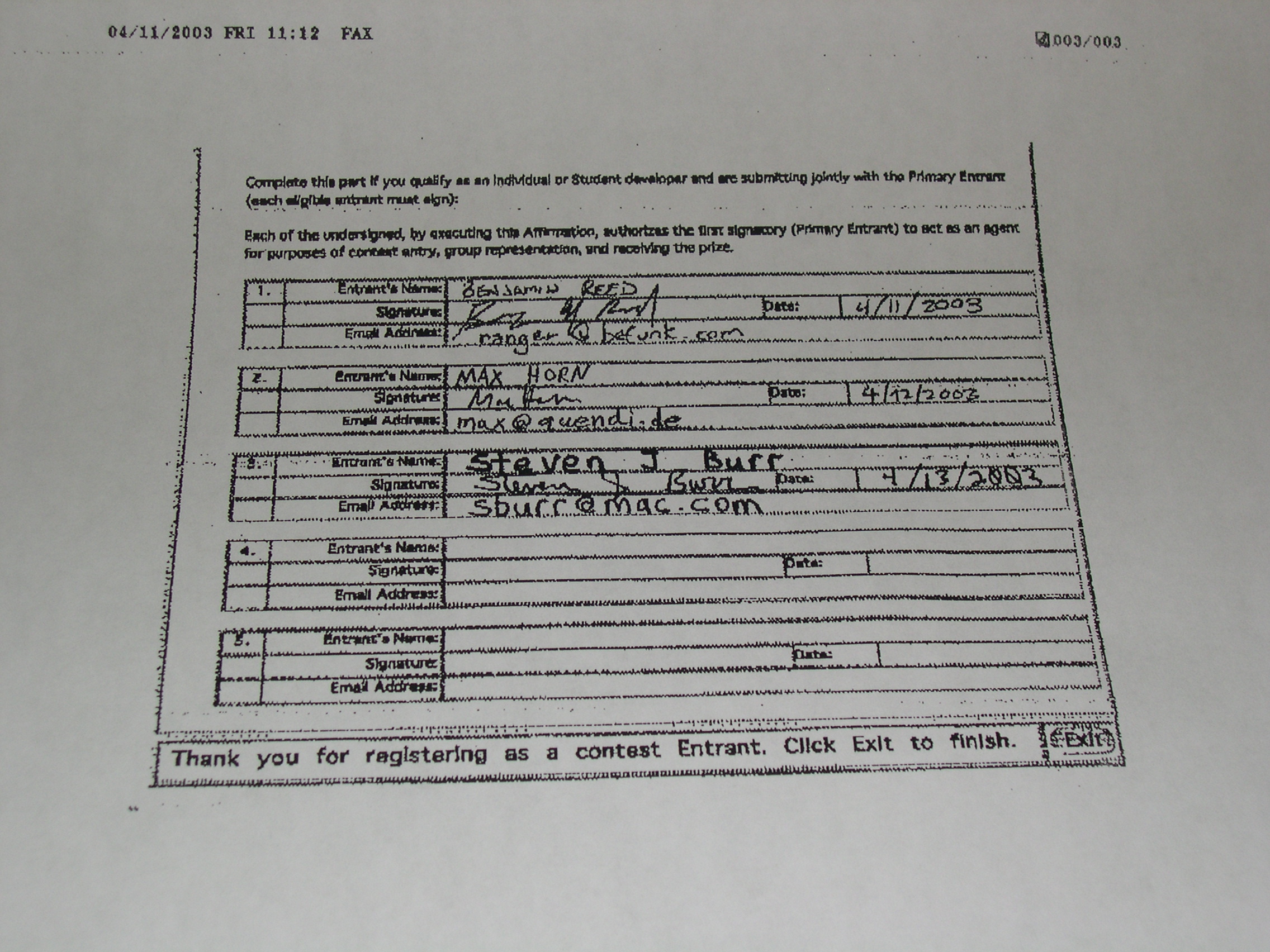 Historic Apple Developer Contest Form (of Doom)