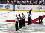prepping for a ceremony before the game