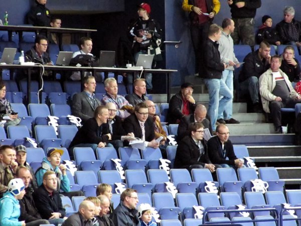 Juha Hitela in the stands with the other press folks