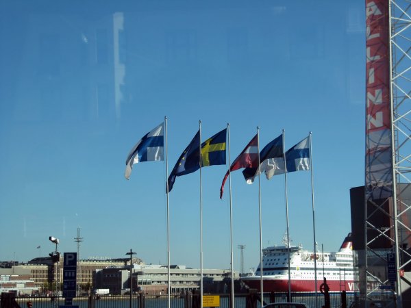 many flags at dockside