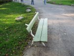 a little wooden bench in Sibelius park