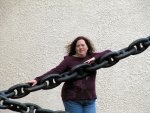 Cynthia posing with the giant chains