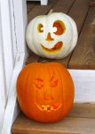 our pumpkins in daylight -- white == Cynthia, orange == Ben