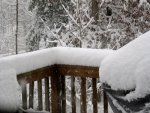 Snow on the railing and grill