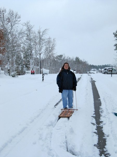 Cynthia, on our way to the sledding hill