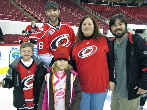 Cameron, Stephanie, Cynthia, and Ben with Erik Cole
