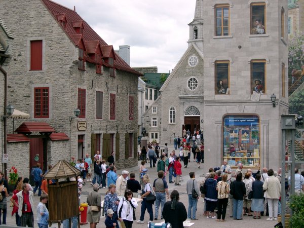 Quebec City - Down the square to the church.  That's a mural on the right!