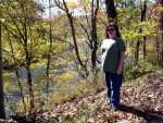 Cynthia by the river by our driveway.