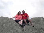 Cynthia and I on Blowing Rock rock.  Luckily, we didn't fall, but if we did, we'd have been blown right back where we were!