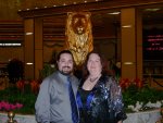 Ben and Cynthia and the lion in the MGM Grand lobby