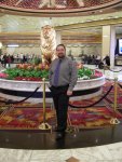 Ben by the lion in the MGM Grand lobby