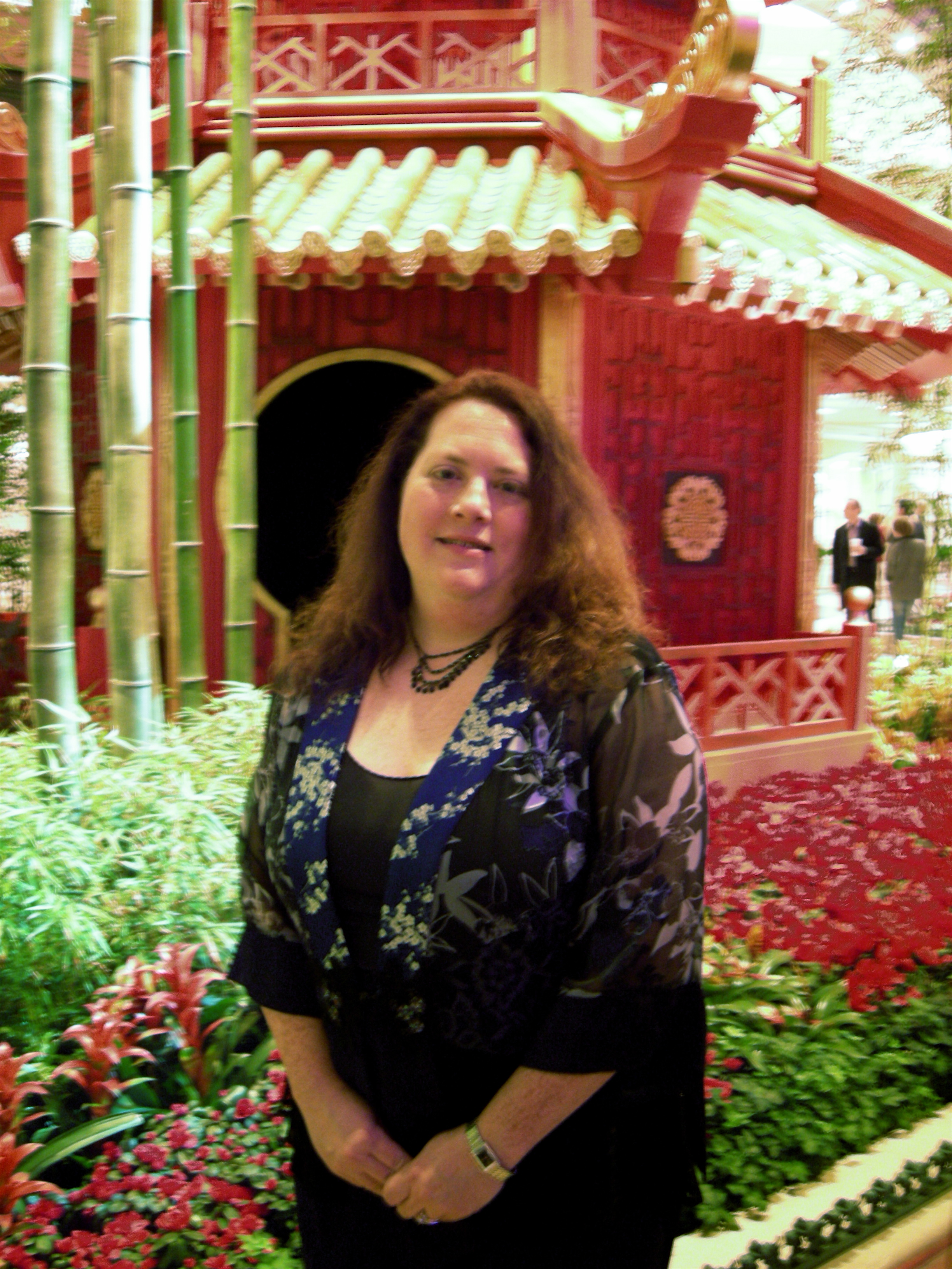 Cynthia by the pagoda at the Bellagio