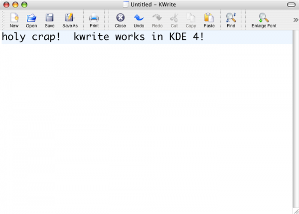 KWrite working on KDE4 Qt/Mac 4