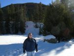 Cynthia posing in front of the mountain